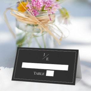 Minimalist Monogram Wedding   Black Place Card