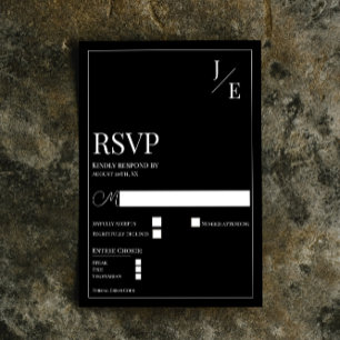 Minimalist Monogram Wedding   Black RSVP Card