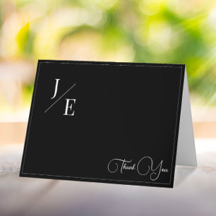 Minimalist Monogram Wedding   Black Thank You Card