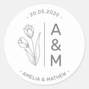 Minimalist Monogram Wedding Classic Round Sticker 