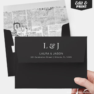 Minimalist Monogram Wedding Envelope and Newspaper