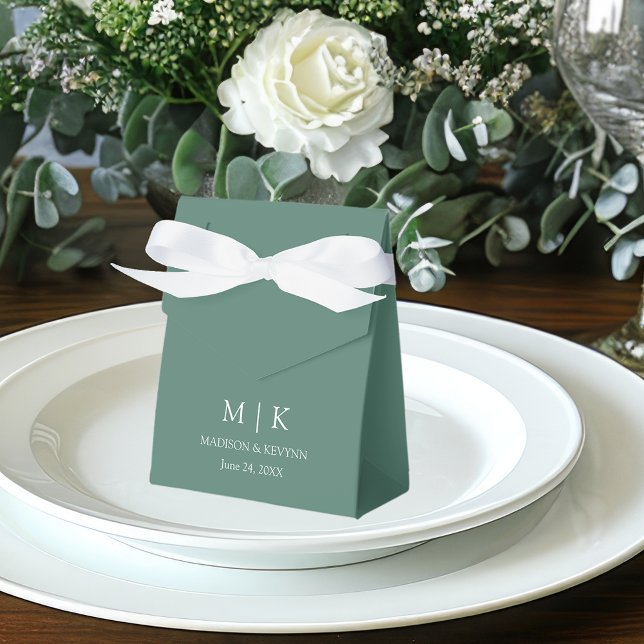 Minimalist Monogram Wedding Eucalyptus Green Favour Box (Customize to change text size, style, color or to add more text.)