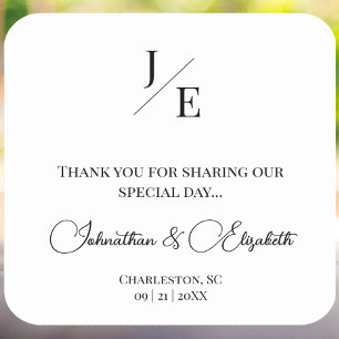 Minimalist Monogram Wedding Favour Square Sticker