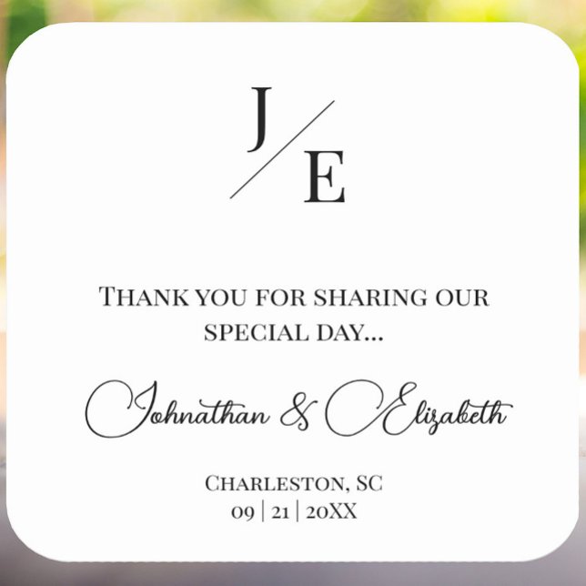 Minimalist Monogram Wedding Favour | White Square Sticker (Minimalist Monogram Wedding Favor Sticker)