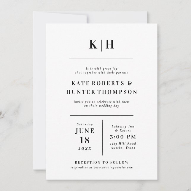 Minimalist Monogram Wedding Invitation (Front)