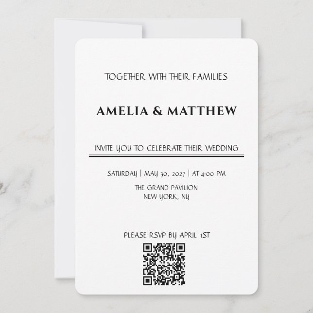 Minimalist Monogram Wedding Invitation with QR Cod (Back)