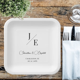 Minimalist Monogram Wedding Paper Plate