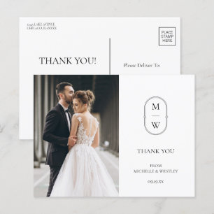 Minimalist Monogram Wedding Photo Thank You Postcard