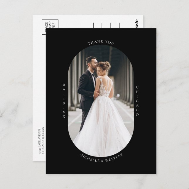 Minimalist Monogram Wedding Photo Thank You Postcard (Front/Back)