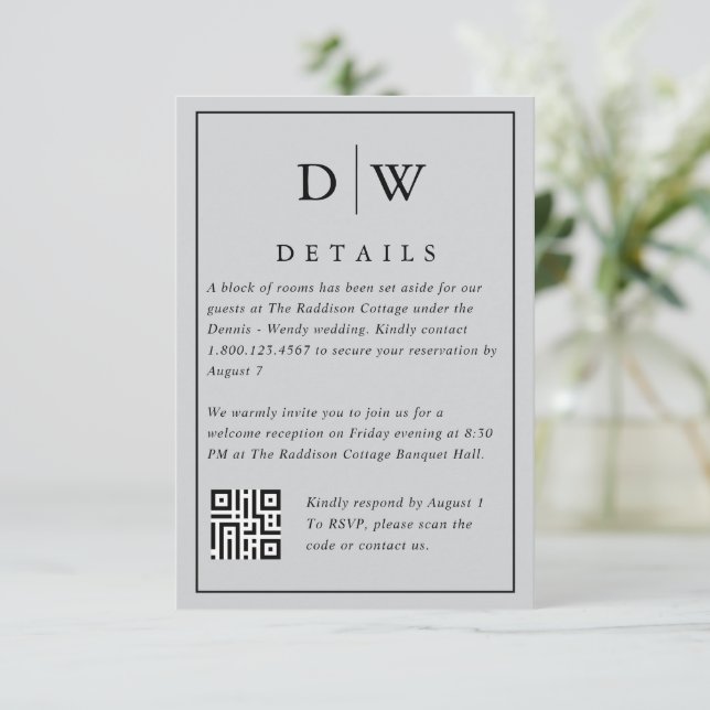 Minimalist Monogram Wedding QR Code Enclosure Card (Standing Front)