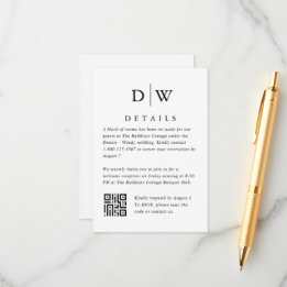 Minimalist Monogram Wedding QR Code Enclosure Card