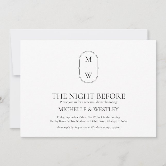 Minimalist Monogram Wedding Rehearsal Dinner Invitation (Front)