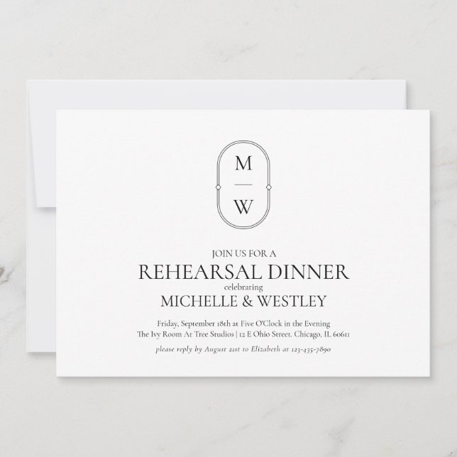 Minimalist Monogram Wedding Rehearsal Dinner Invitation (Front)
