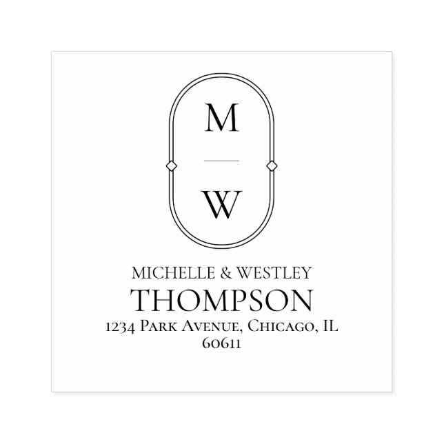 Minimalist Monogram Wedding Return Address Rubber Stamp (Imprint)