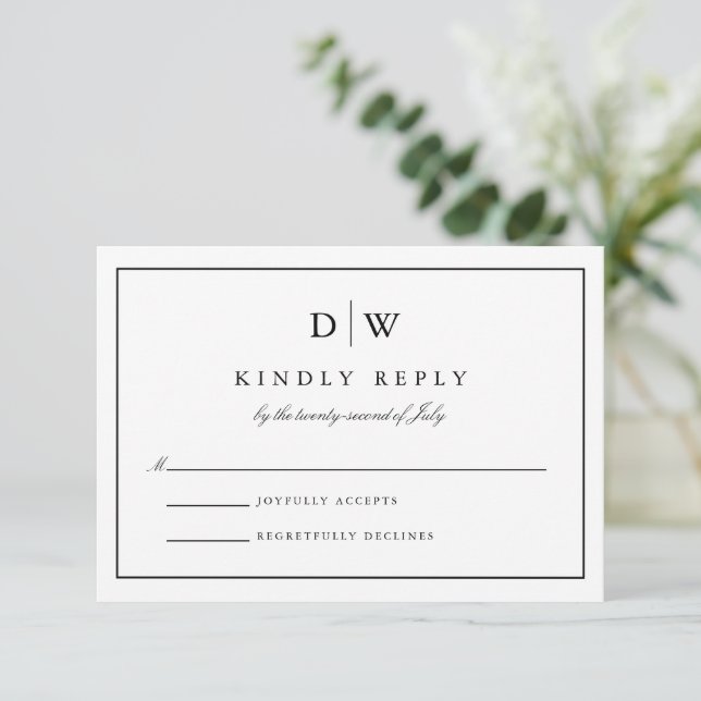 Minimalist Monogram Wedding RSVP Card (Standing Front)