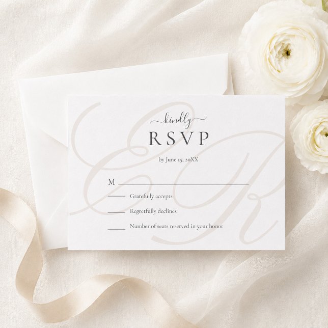 Minimalist Monogram Wedding RSVP Card (Minimalist Monogram Wedding RSVP Card on a table with white flowers)