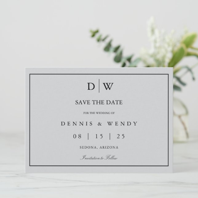 Minimalist Monogram Wedding Save The Date (Standing Front)