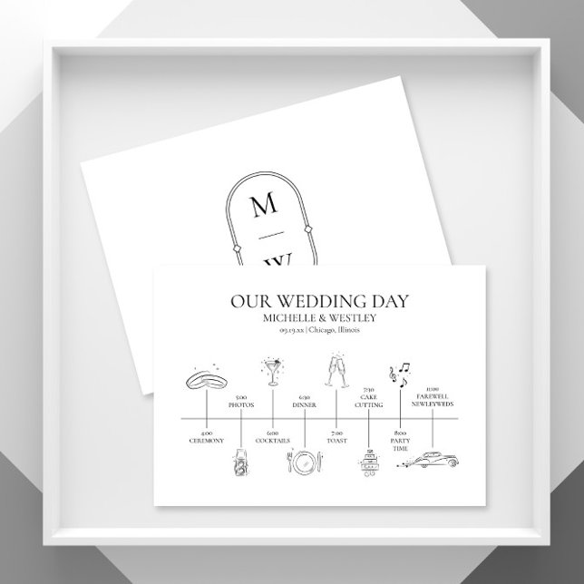 Minimalist Monogram Wedding Timeline Program Enclosure Card (Creator Uploaded)