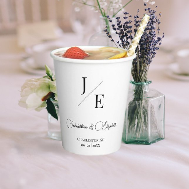 Minimalist Monogram Wedding | White Paper Cups (Minimalist Monogram Wedding Paper Cups | White)