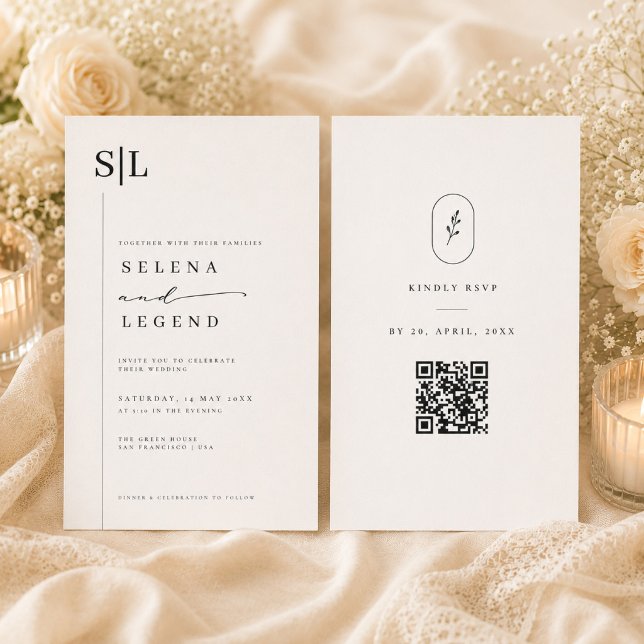 Minimalist Monogram WeddingInvitation with QR RSVP Invitation (Creator Uploaded)