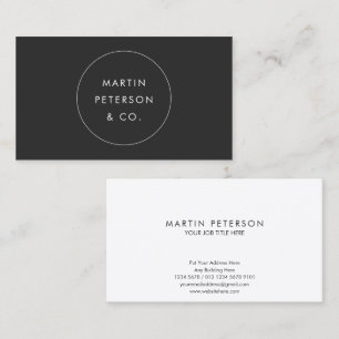Minimalist Monogram   White Circle on Dark Grey Business Card