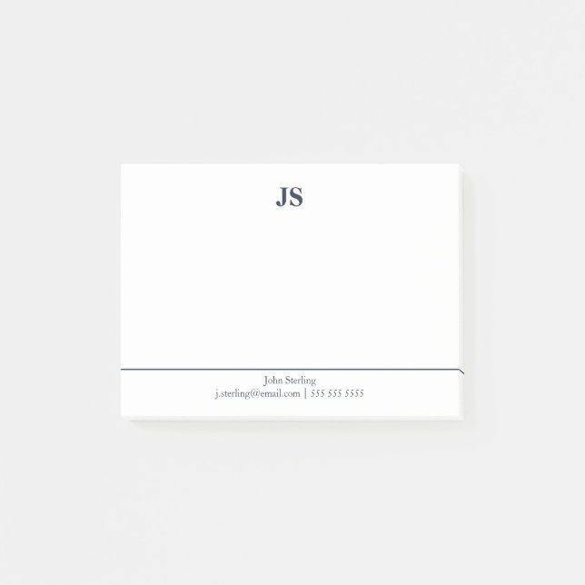 Minimalist Monogram White Dark Blue Post-it Notes (Front)