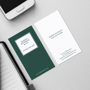 Minimalist Monogram White Frame on Dark Green Business Card
