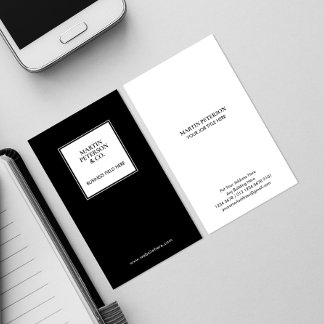 Minimalist Monogram | White Square Frame on Black Business Card