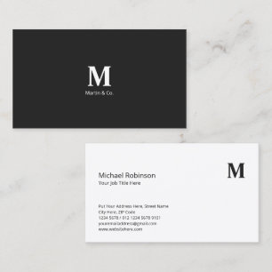 Minimalist Monogram with Initial on Dark Grey Business Card