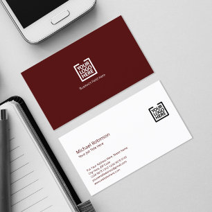 Minimalist Monogram with Logo on Maroon Business Card