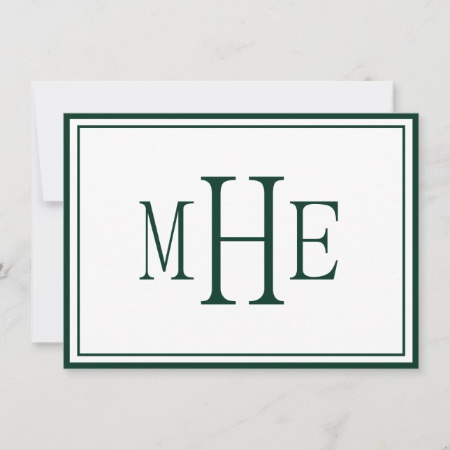 Minimalist Monogrammed Dark Green Card (Front)