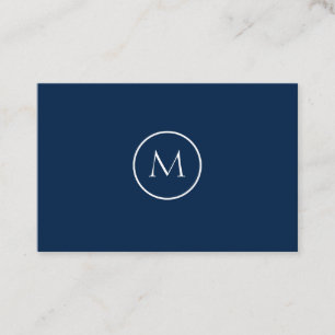 Minimalist Monogrammed Elegant Dark Blue Business Card