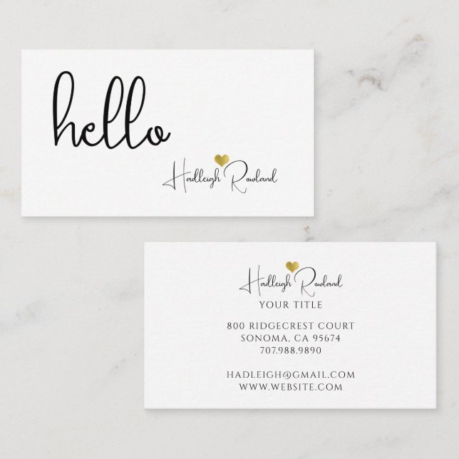 Minimalist Monogrammed Hello Name Business Card (Front/Back)