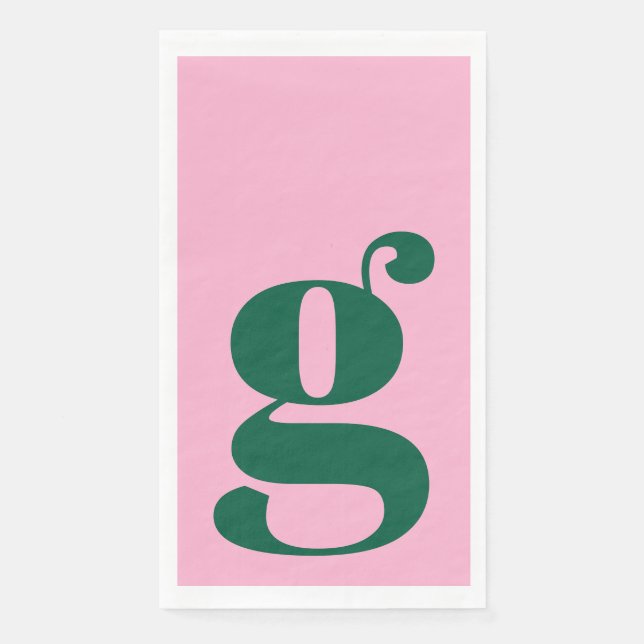 Minimalist Monogrammed Initial Bold Pink Green Napkin (Front)