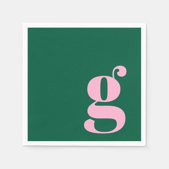 Minimalist Monogrammed Initial in Pink and Green Napkin (Front)