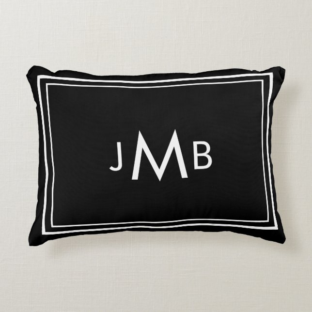 Minimalist Monogrammed Initials white on black Decorative Cushion (Front)