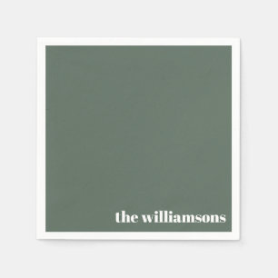 Minimalist Monogrammed Name Retro Sage Green Napkin