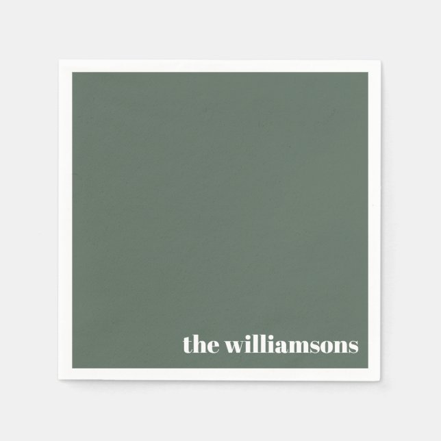 Minimalist Monogrammed Name Retro Sage Green Napkin (Front)