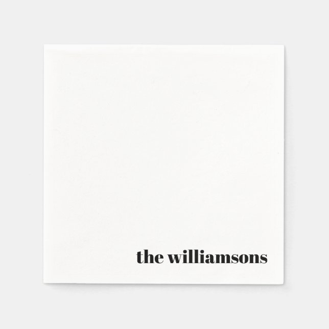Minimalist Monogrammed Name Retro Simple White Napkin (Front)