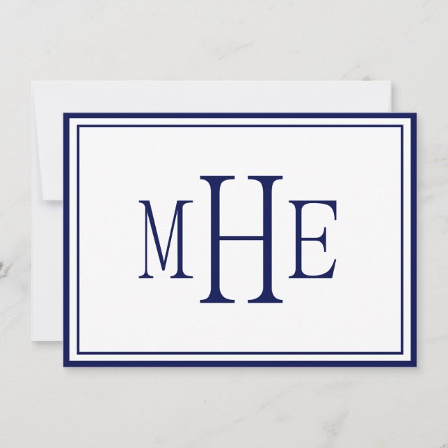 Minimalist Monogrammed Navy Blue Card (Front)