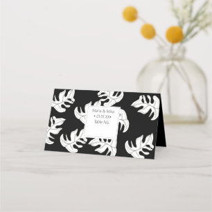 Minimalist Monstera Hand Drawn Black White Wedding Place Card