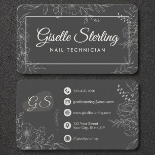Minimalist Moody Floral Nail Tech Business Card