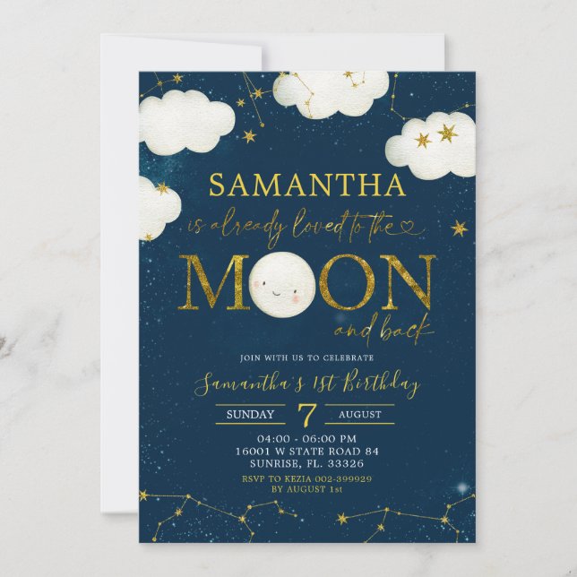 Minimalist Moon and Stars Night Birthday Theme Invitation (Front)