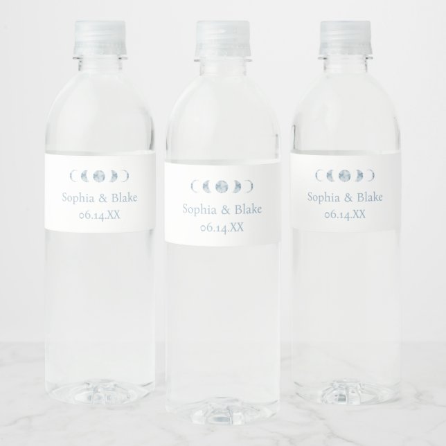 Minimalist Moon Phases Celestial Wedding Water Bottle Label (Bottles)