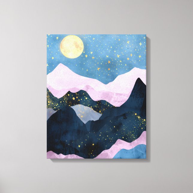 Minimalist Moon Stars Celestial Mountain Valley Canvas Print (Front)