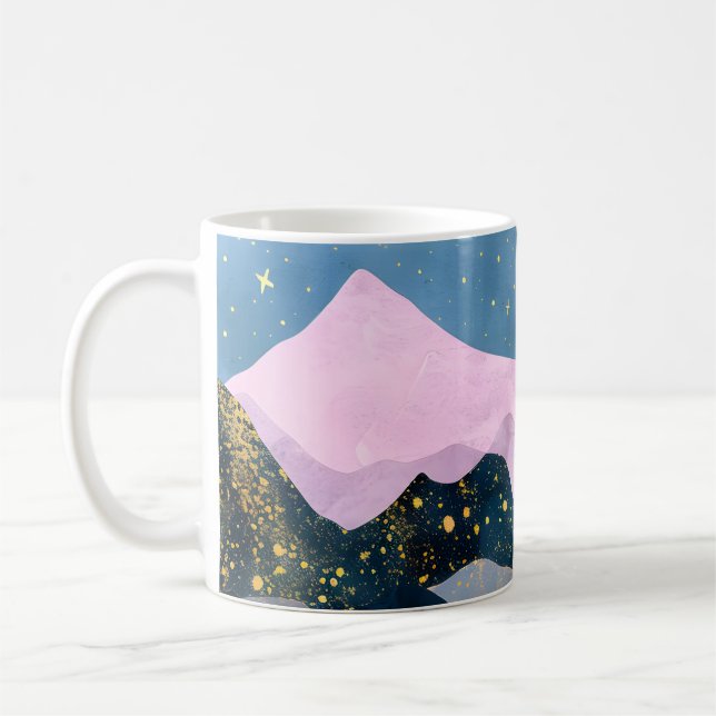 Minimalist Moon Stars Celestial Mountain Valley Coffee Mug (Left)