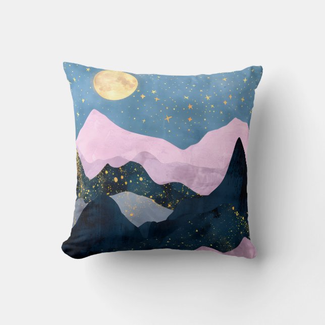 Minimalist Moon Stars Celestial Mountain Valley Cushion (Front)