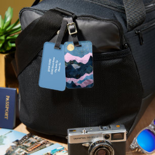 Minimalist Moon Stars Celestial Mountain Valley Luggage Tag