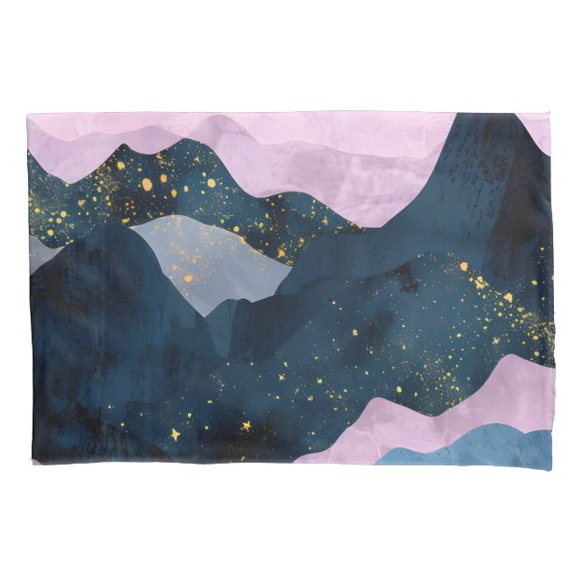 Minimalist Moon Stars Celestial Mountain Valley Pillowcase (Front)