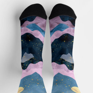Minimalist Moon Stars Celestial Mountain Valley Socks